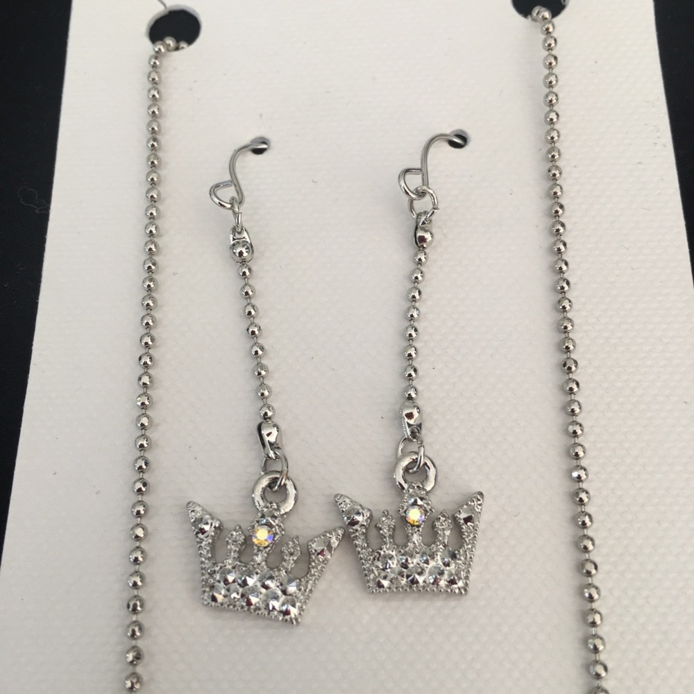 NWT Crown Necklace Genuine‎ Crystal w/Earrings - Picture 3 of 4